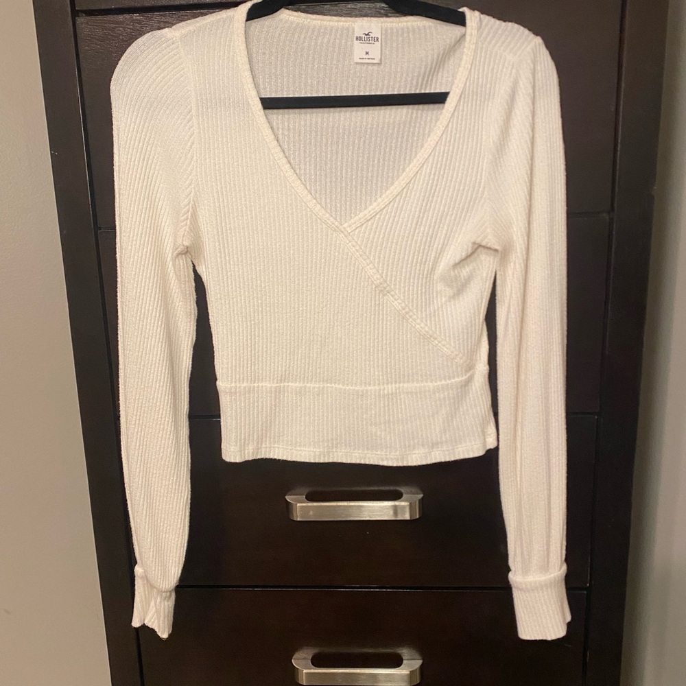 White Ribbed Wrap Top